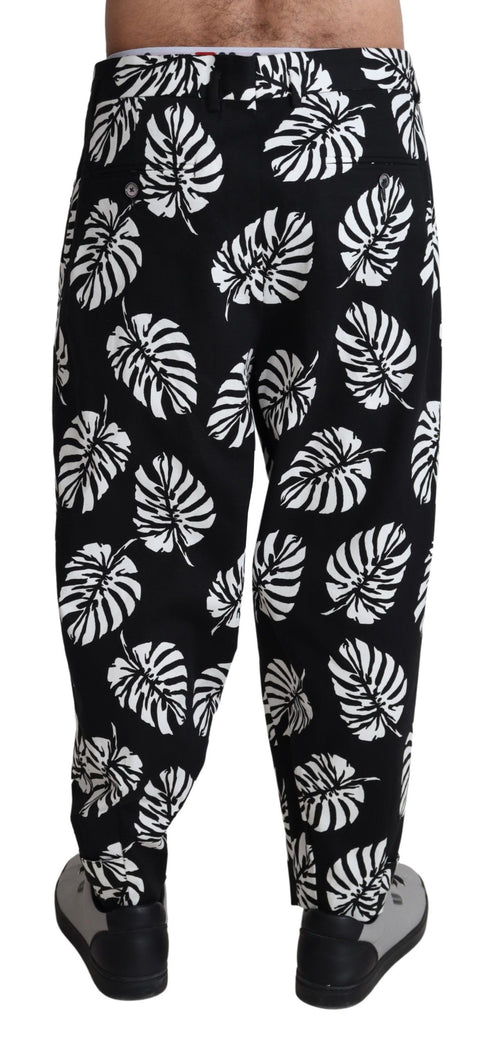 Dolce & Gabbana Black Leaf Cotton Stretch Trouser Pants Pants