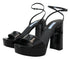 Prada Black Patent Sandals Ankle Strap Heels Leather