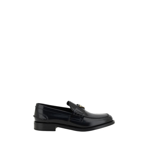 Prada Black Leather Logo Loafers