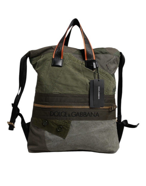 Dolce & Gabbana Military Green Patchwork Rucksack Backpack Bag