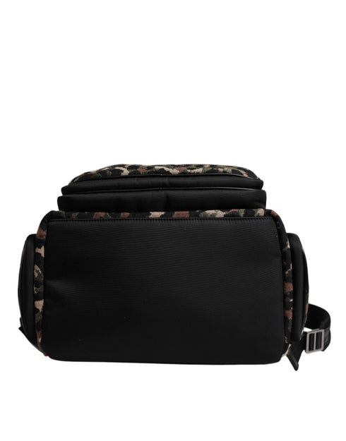 Dolce & Gabbana Multicolor Leopard Print DG Logo Plaque Men Backpack Bag