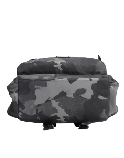 Dolce & Gabbana Gray Cotton Camouflage Logo Plaque Backpack Bag