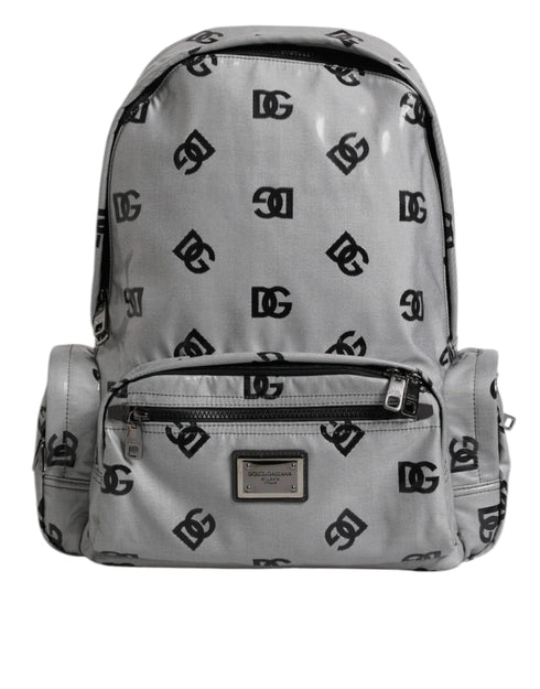 Dolce & Gabbana Polyester Gray Black DG Logo Plaque Backpack Bag