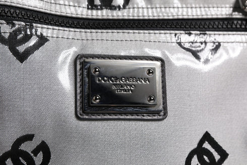 Dolce & Gabbana Polyester Gray Black DG Logo Plaque Backpack Bag