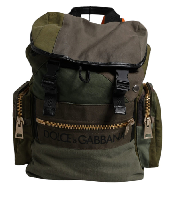 Dolce & Gabbana Military Green Patchwork Travel Backpack Bag