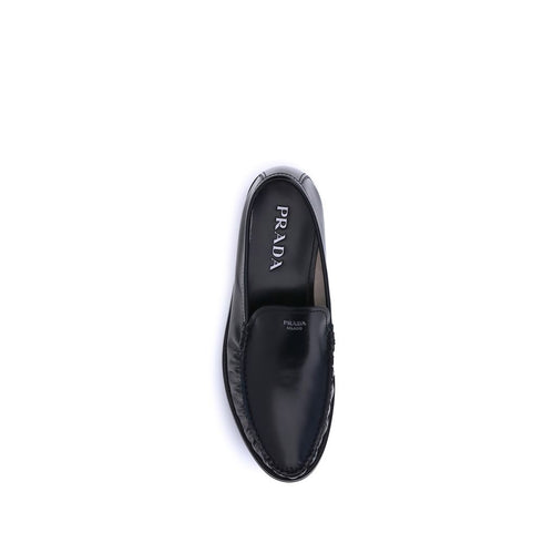 Prada Black Calf Leather Bos Taurus Slip-On Loafers