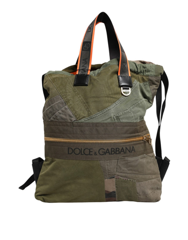 Dolce & Gabbana Military Green Patchwork Rucksack Backpack Bag