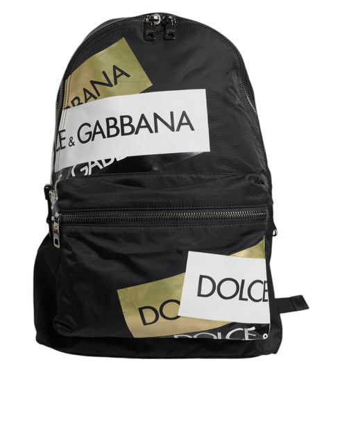 Dolce & Gabbana Black Logo Tape Polyamide School Travel Backpack Men Bag