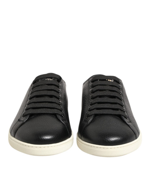 Dolce & Gabbana Black Leather Lace Up Low Top Sneakers Shoes