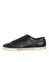 Dolce & Gabbana Black Leather Lace Up Low Top Sneakers Shoes
