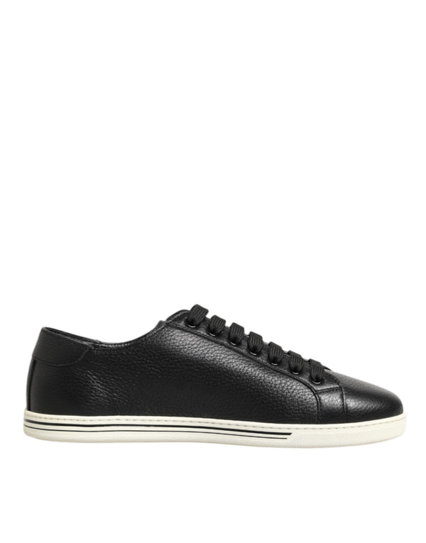 Dolce & Gabbana Black Leather Lace Up Low Top Sneakers Shoes