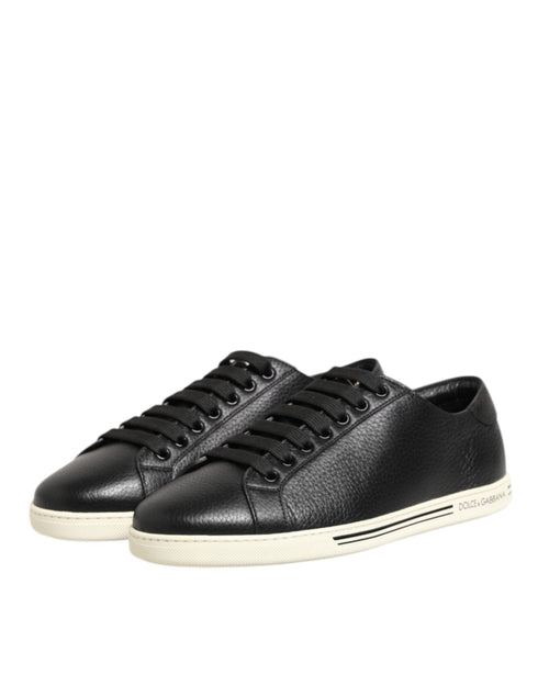 Dolce & Gabbana Black Leather Lace Up Low Top Sneakers Shoes