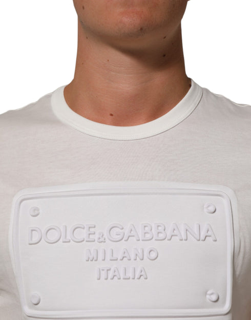 Dolce & Gabbana White Logo Patch Cotton Crew Neck Men T-shirt