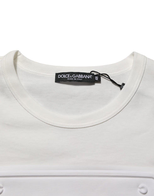 Dolce & Gabbana White Logo Patch Cotton Crew Neck Men T-shirt