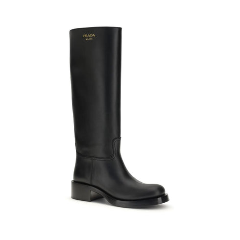 Prada Black Calf Leather Bos Taurus Boots