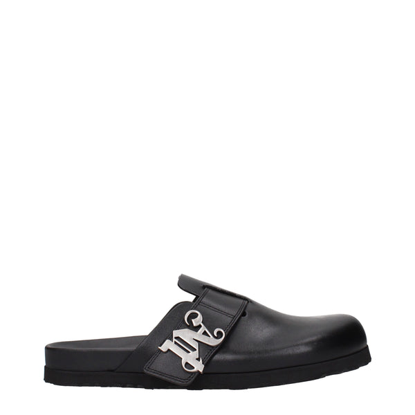 Palm Angels Black Leather Slippers