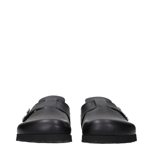 Palm Angels Black Leather Slippers