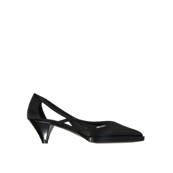 Prada Black Silk Mid Heel Pumps